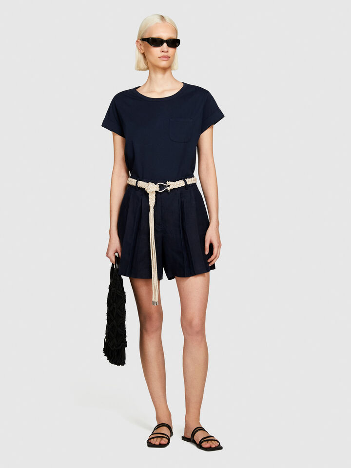 100% linen shorts - women's shorts - Dark Blue | Sisley image number 1